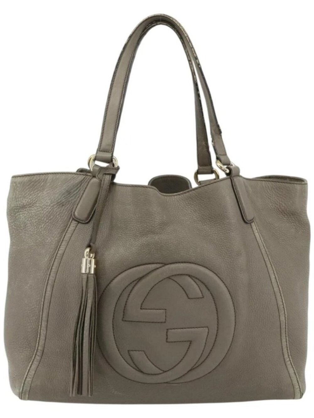 GUCCI Soho Hand Bag Leather Gray Gold 282309 Auth